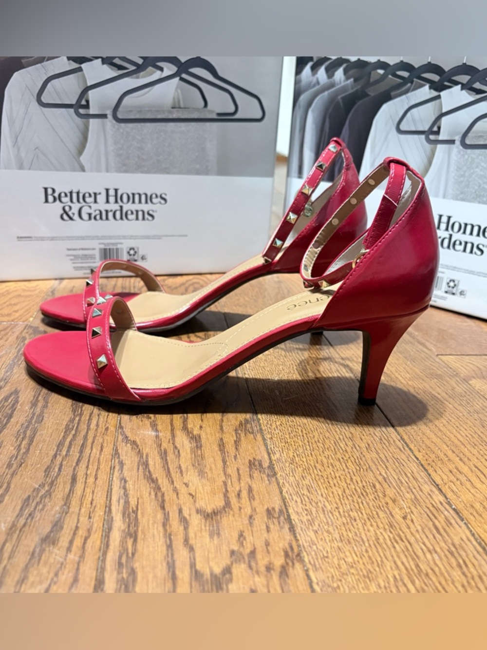 Size 12 Studded Red Mid Heel Sandals - 2-Strap Elegant Design J. Renee EUC